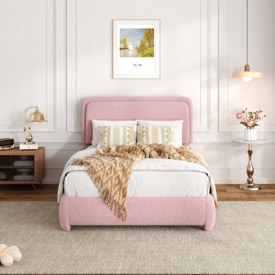 Lambswool Boucle Upholstered Platform Bed Frame with Headboard