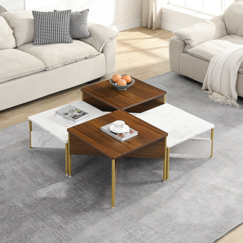 Ensemble de quatre tables gigognes polyvalentes et modernes, de forme ajustable, idéales pour divers agencements et fonctions de salon
