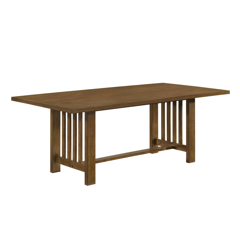 Table de salle à manger rectangulaire au fini imitation bois, style campagnard contemporain brun, 6 couverts