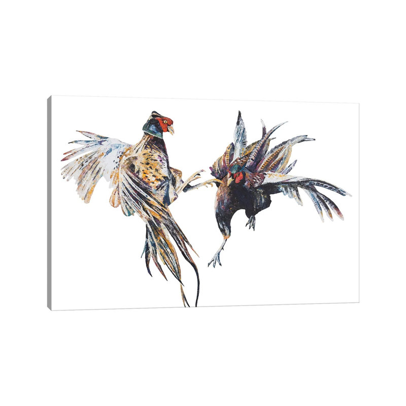 Fighting Pheasant Cocks 1 Piece Wrapped Canvas Wall Art, 20.32 cm H x 30.48 cm W