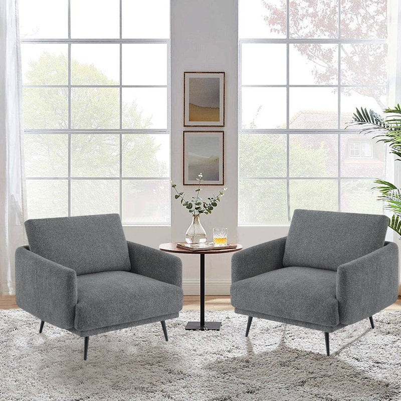 Fauteuil d'appoint surdimensionné à assise simple de 37,5 po Lanaijah pour salon (ensemble de 2), Chenille grise foncée