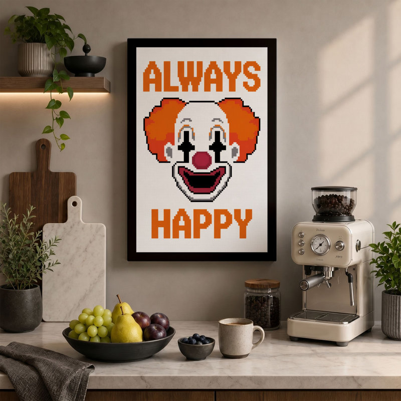 Always Happy Typography - Wrapped Canvas, 30x20 - 76.2 x 50.8 cm, Cream Border
