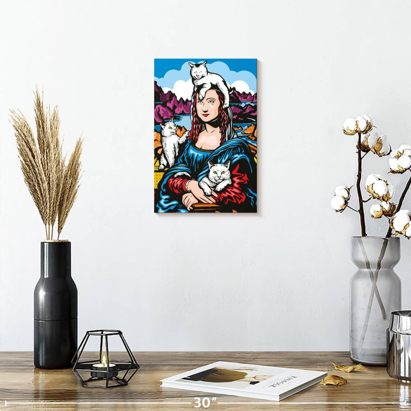Ketti Mona Lisa avec chats, H 12 po x l 8 po