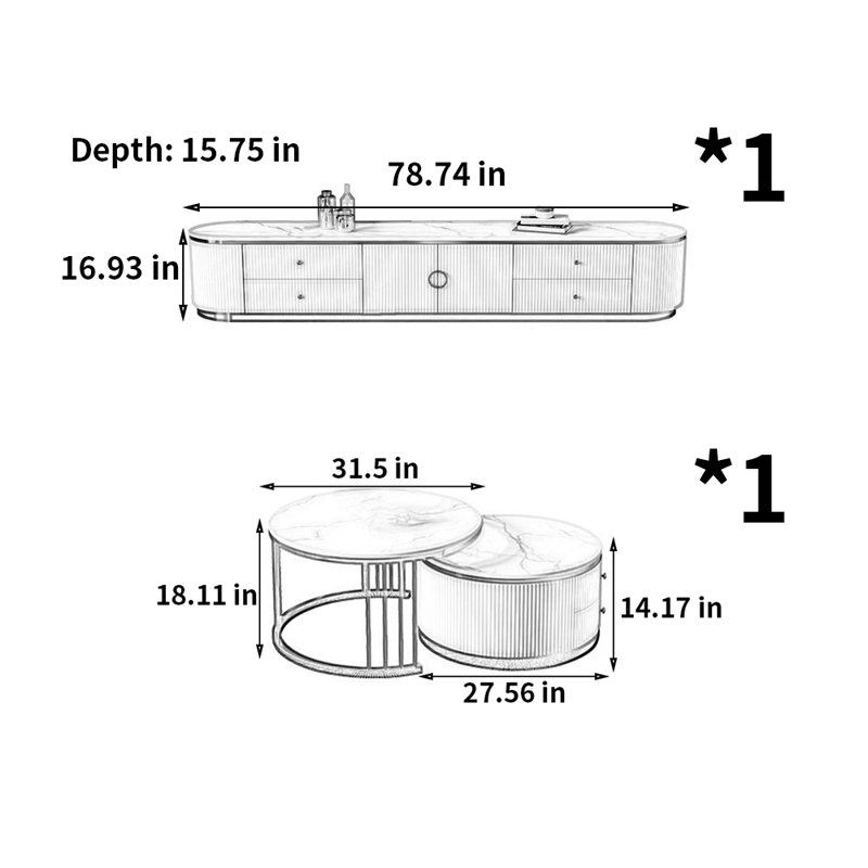 Ensemble de meuble télé Simple Rock Plate, Noir