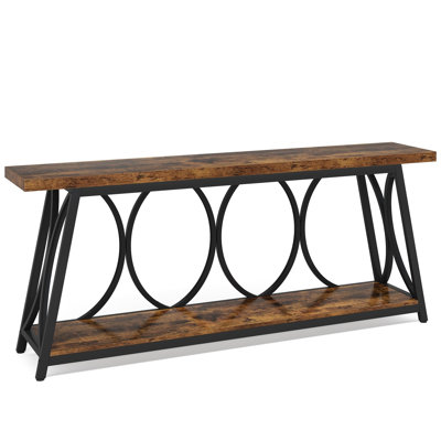 TribeSigns 2-Tier Console Table, 70.9" Industrial Sofa Table Behind Couch with Shelves