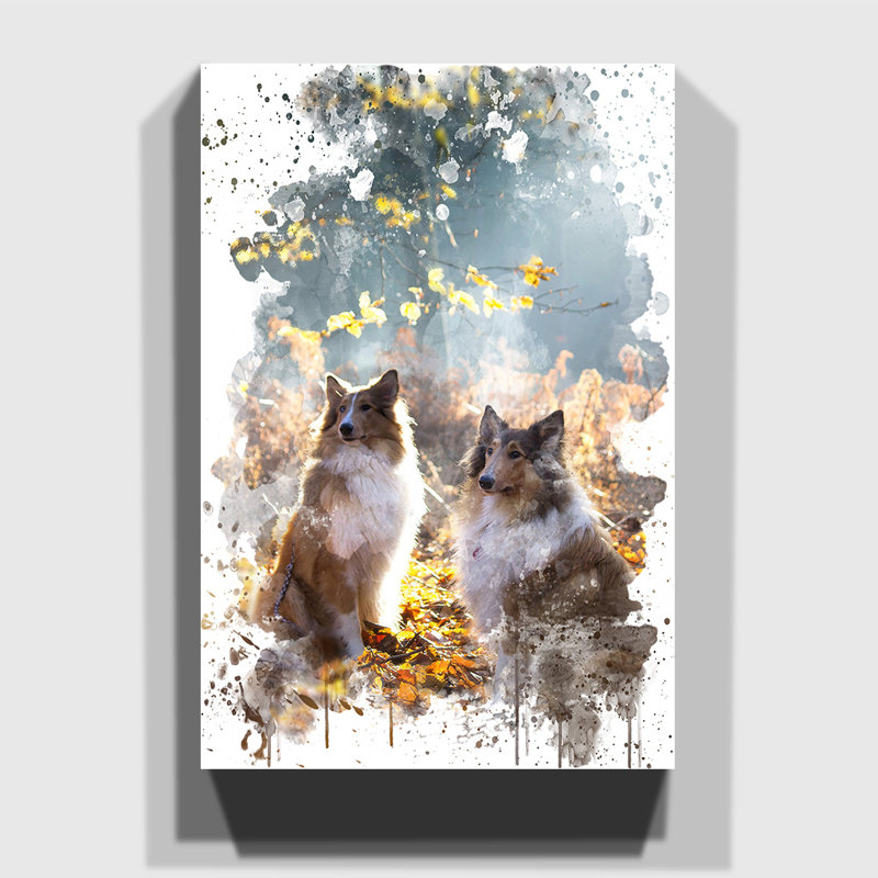 Two Rough Collie Dogs - Wall Art, 76cm H x 50cm W, Wrapped Canvas