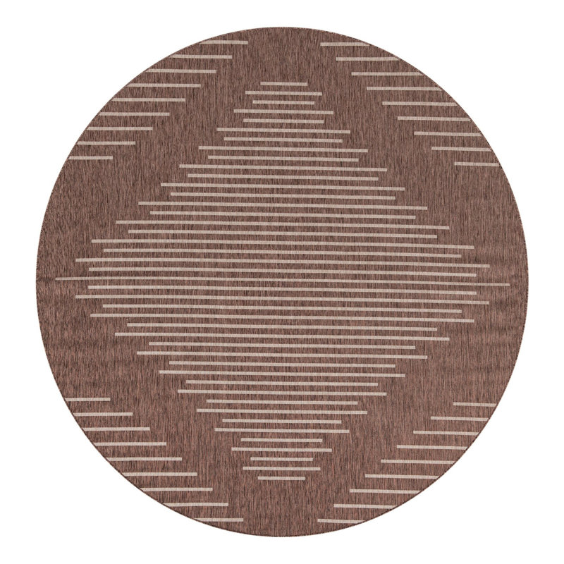 Everyn Striped Machine Woven Polypropylene Indoor / Outdoor Area Rug in Brown, Round 10'8"