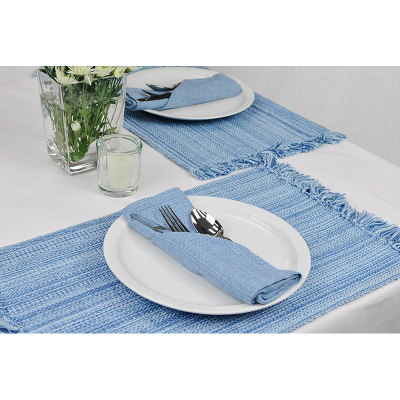 Ensemble de napperons en coton Wieland, Bleu clair, À rayures