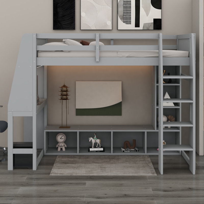 Lit mezzanine avec bureau Contemporary, tablettes, lumière DEL et tringle à vêtements Contemporary