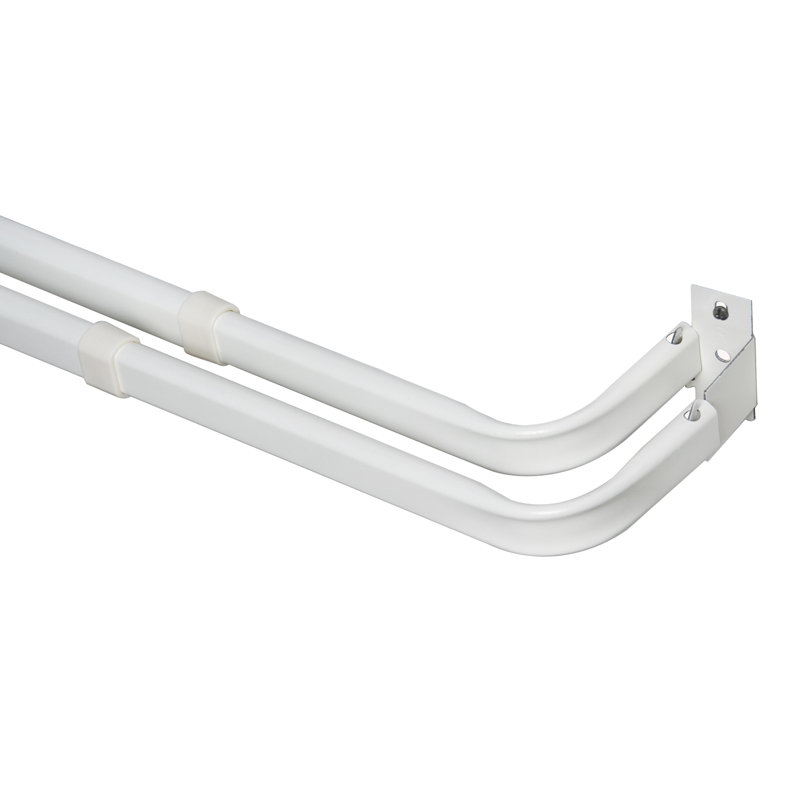White Adjustable Double Curtain Rod with Mounting Brackets