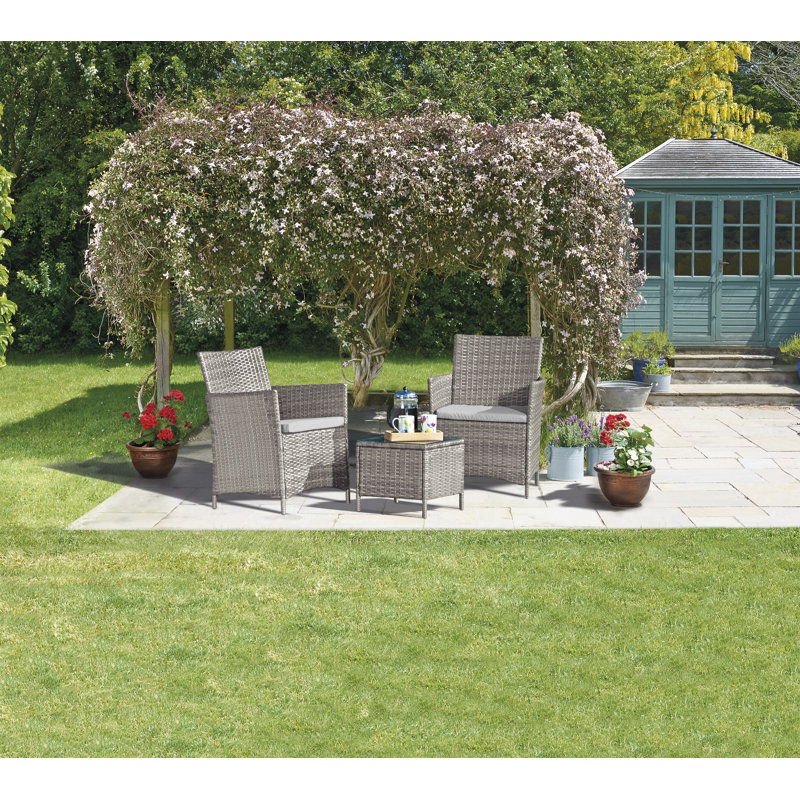 Focht 2 Seater Rattan Effect Conversation Set, Snow Grey, Grey
