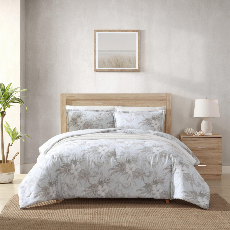 Beachway Blooms King Gray Cotton Duvet Cover Set