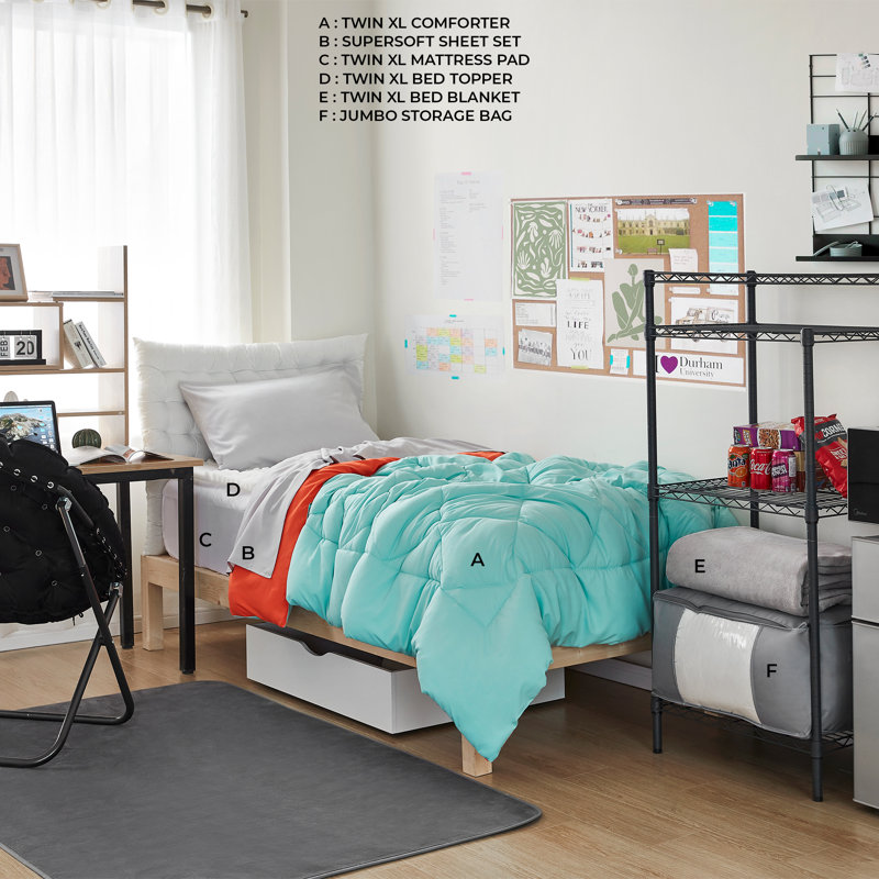 Dorm Packages Twin XL College Bedding Basic Necessities Kit, Green/Orange