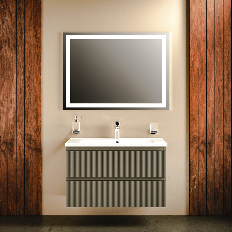 Carlota 34'' Free Standing Single Bathroom Vanity with Ceramic Top with Mirror