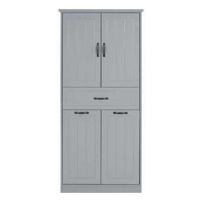 Laundry Cabinet With Two Laundry Baskets With Two Cloth Bags, Storage Cabinet With Doors And Drawer
