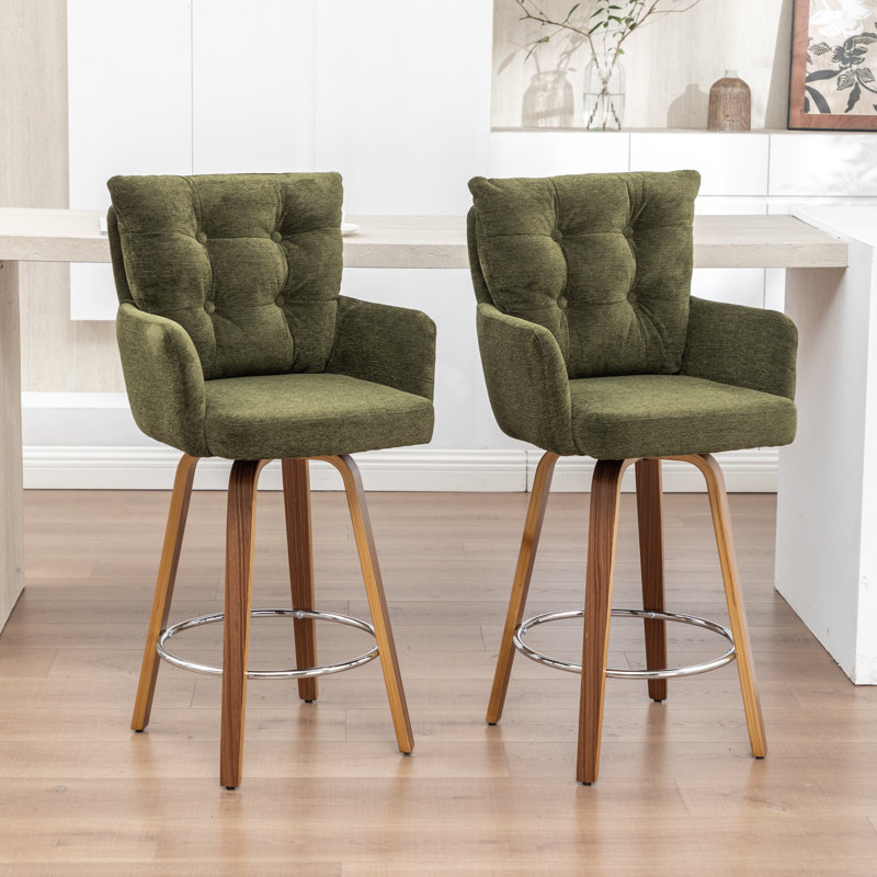 Tabourets de bar à double couche rembourrés de velours 27,95 po Zareon, Vert