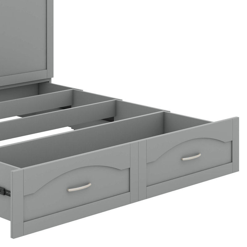 Lit escamotable avec tiroir et port USB, Gris, Grand lit