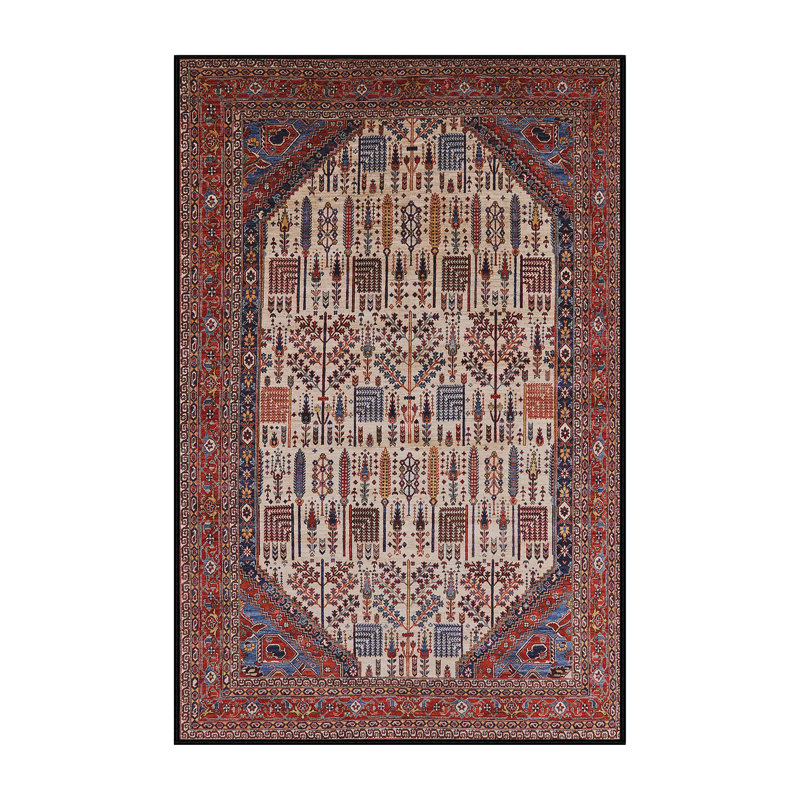 Tapis à motif oriental rouge / ivoire, Rectangle 2 pi x 3 pi