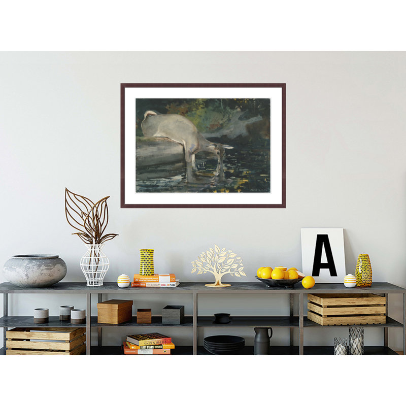 «Deer Dr potable» par Winslow Homer - impression giclée encadrée, H 31,29 po x l 41,5 po