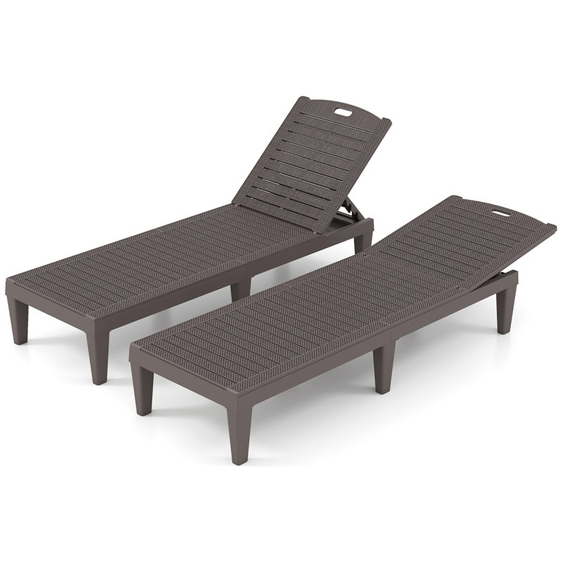 Ensemble de 2 chaises longues d'extérieur avec dossier réglable à 5 positions brun clair, Brun