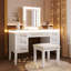 Bureau de coiffeuse avec miroir lumineux, 7 tiroirs et tabouret coussiné-1114778197