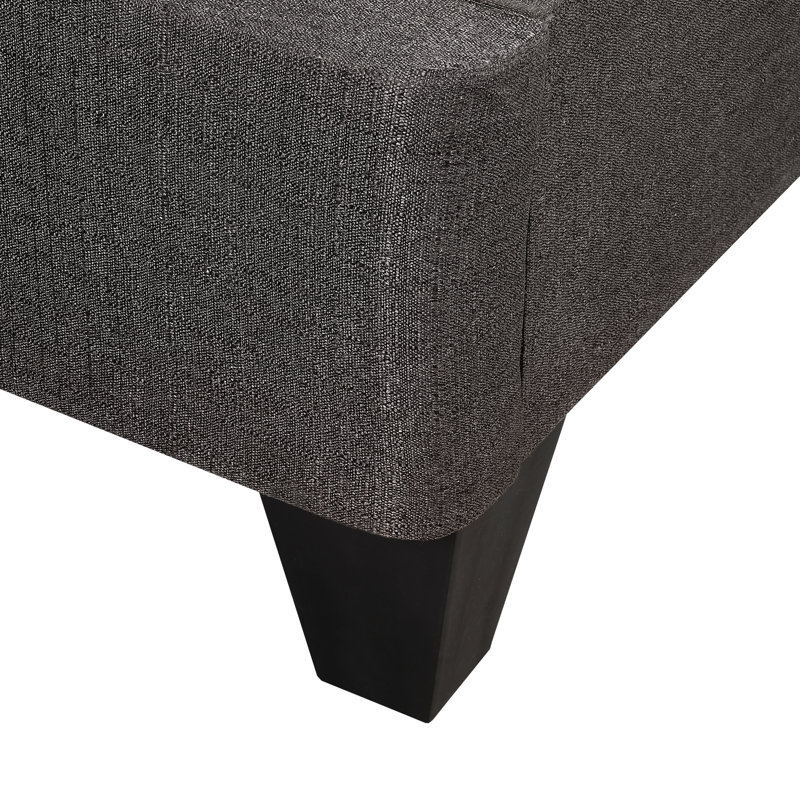 Base de lit tapissier gris foncé, pleine grandeur, sommier plateforme 14 po, contemporain, bois, sans sommier tapissier, base doublée, base en bois