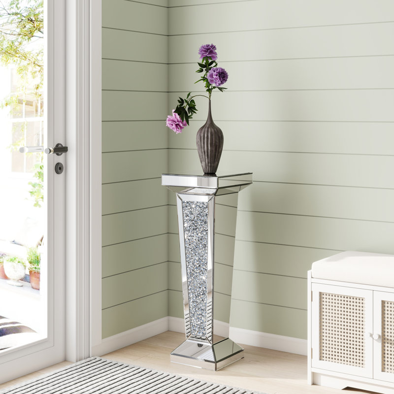 Mirrored Glass Side Table Pedestal Stand End Table 101cm	