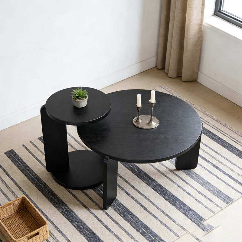 32.68 inch round wood coffee table, Black
