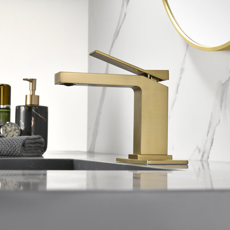 Robinet de lavabo de salle de bain monocorps et monocommande en laiton massif 6 "avec drain, Or brossé, Drainage inclus