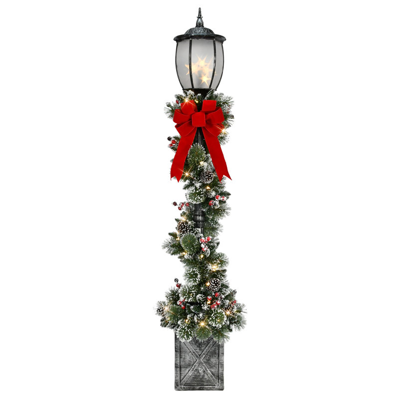 7' Pre-Lit Potted Lamp Post With Warm White LED Lights
