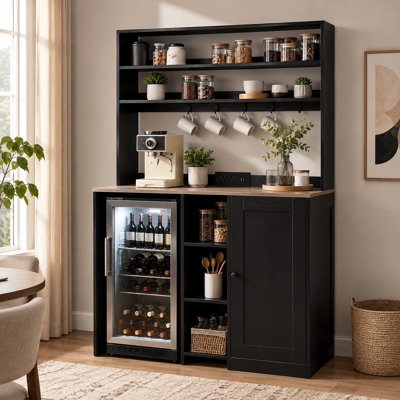 Mini-armoire-bar pour réfrigérateur, portes en verre avec prise de courant, noir