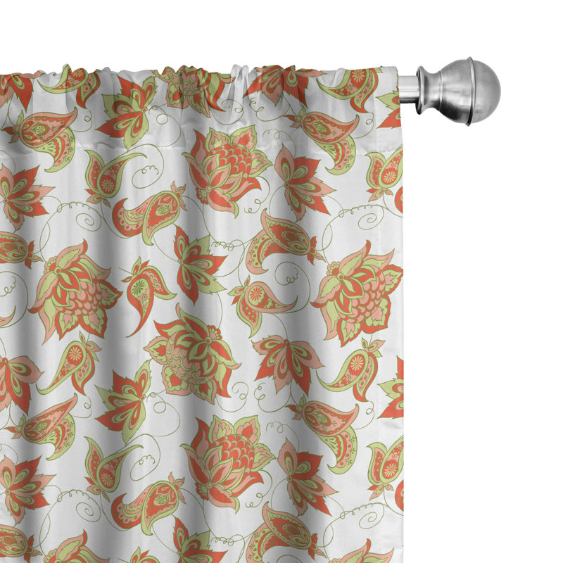 Paisley Floral Semi-Sheer Rod Pocket Curtain Panels, 28" x 63", Red/Orange/Green