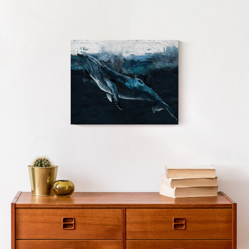 Impression d'une baleine profonde sur toile, H 11 po x l 14 po x P 1,25 po, Sans cadre