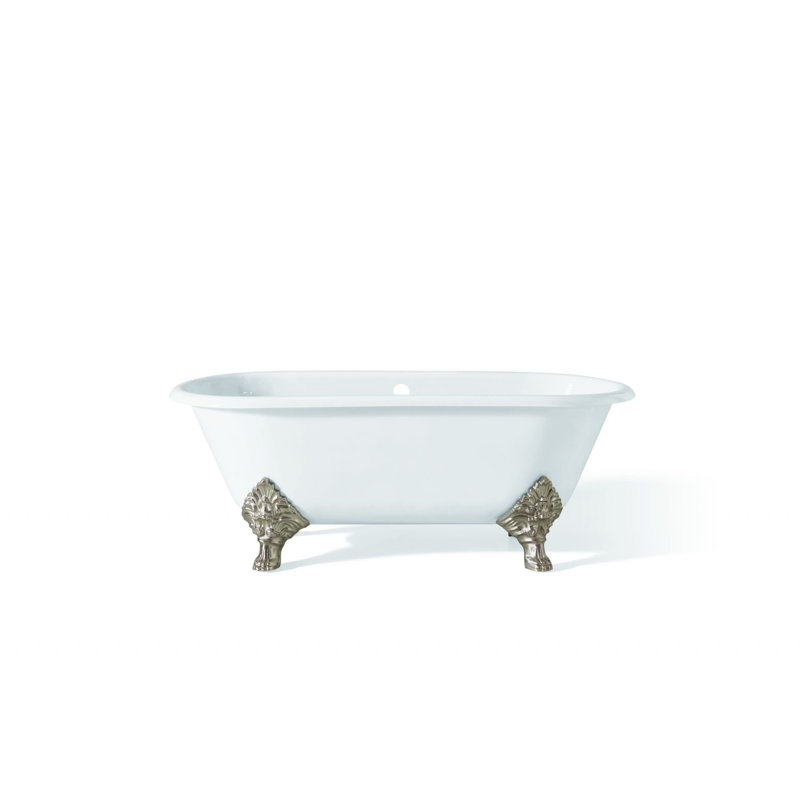 Carlton 70'' L Soaking Bathtub, Brushed Nickel, White Interior with White Exterior