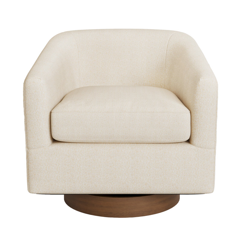 Forno Upholstered Swivel Barrel Chair With Wood Base, Linen