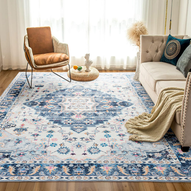 Shivank Washable Floral Indoor Rug, Rectangle 6' x 9'