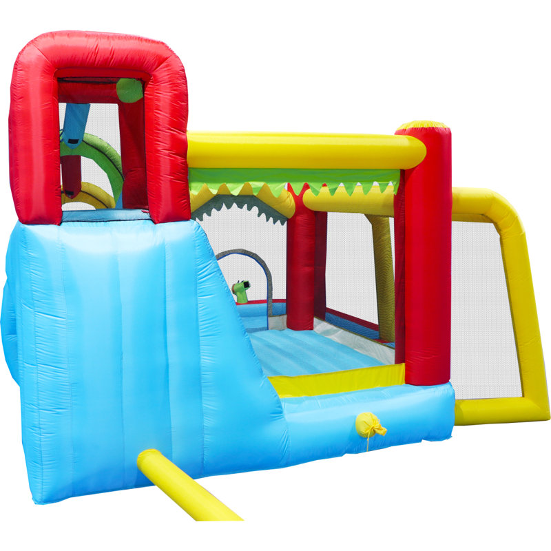 Jeu gonflable de jardin gonflable de 7 pieds et de 7 pouces avec piscine pour éclaboussures, pistolet à eau et mur d'escalade