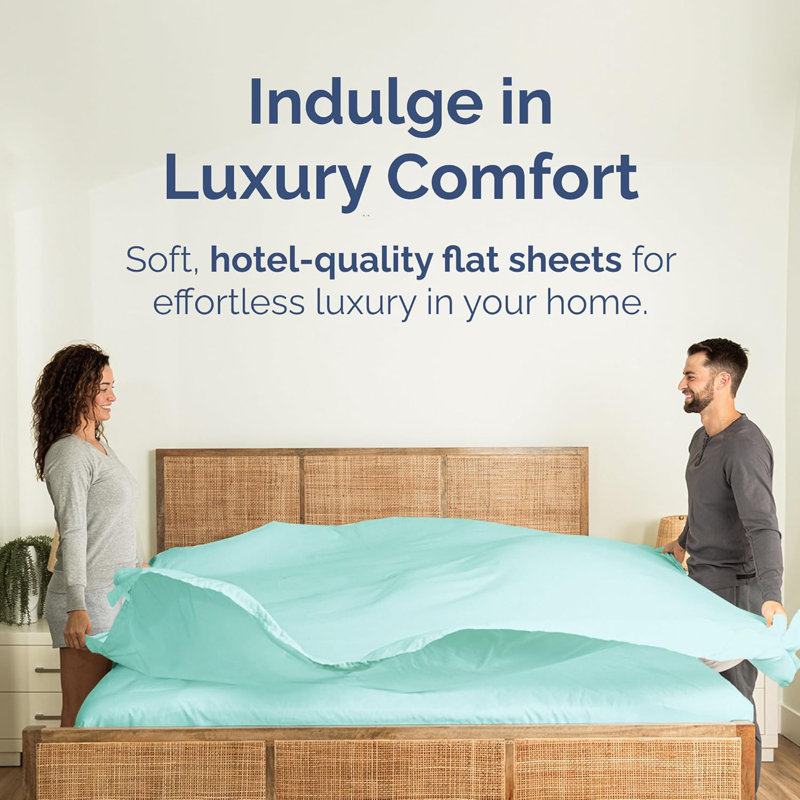 Soft Flat Sheet – Cooling, Breathable & Wrinkle Free Top Sheet, Spa Blue, Twin XL