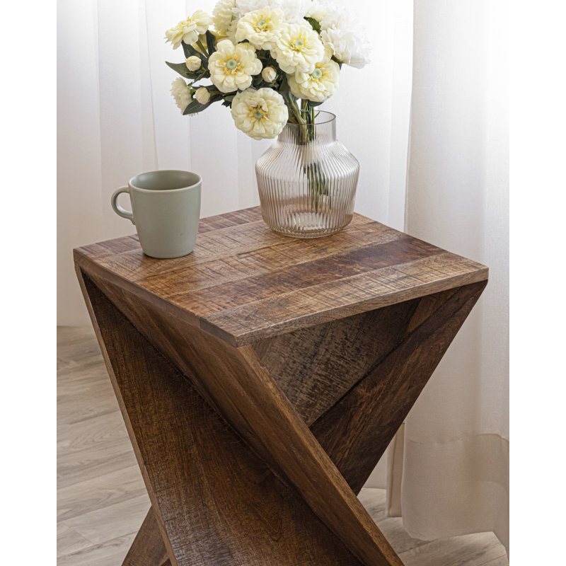 Caelah Solid Wood End Table, Natural Wood/Tan