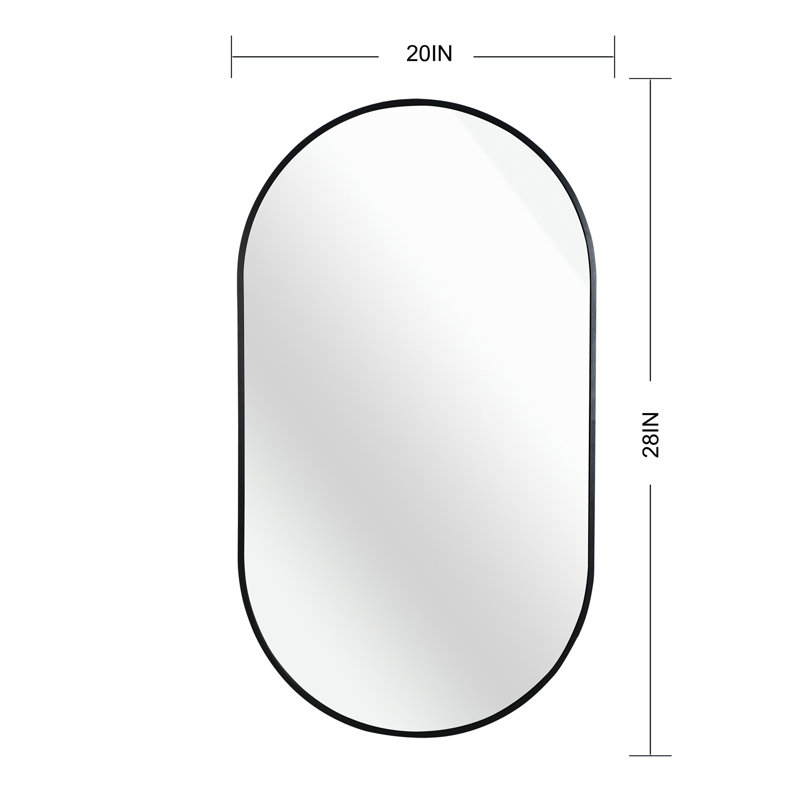 Miroir ovale en métal, Noir, 28 po x 20 po