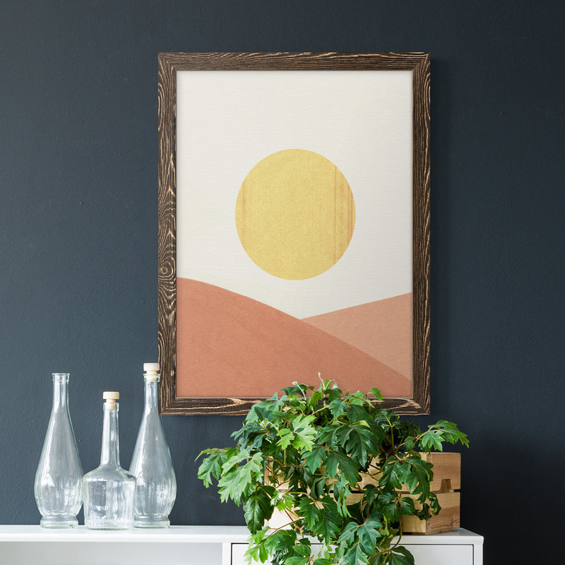 Simple Boho Sun I - toile encadrée de qualité supérieure - prête à être accrochée, 20" H x 17" W, Toile avec cadre noyer