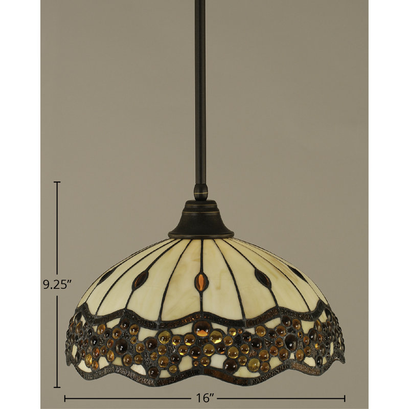 Stem Hung Pendant With Glass, Dark Granite, 18.25", Roman Jewel Tiffany Glass