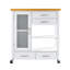 Îlot de cuisine avec plateau en bois de noyer, armoire de rangement sur roulettes avec tiroirs, buffet avec barre à serviettes, blanc