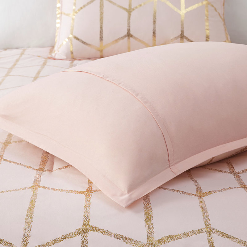Édredon avec couettes géométriques et métalliques, Blush/Gold, Twin/Twin XL Comforter + 4 Additional Pieces