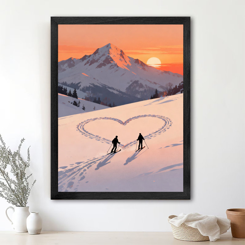 «Black Snowy Mountain Sunrise Love with You», reproduction d'art encadrée noire, H 11 po x l 9 po