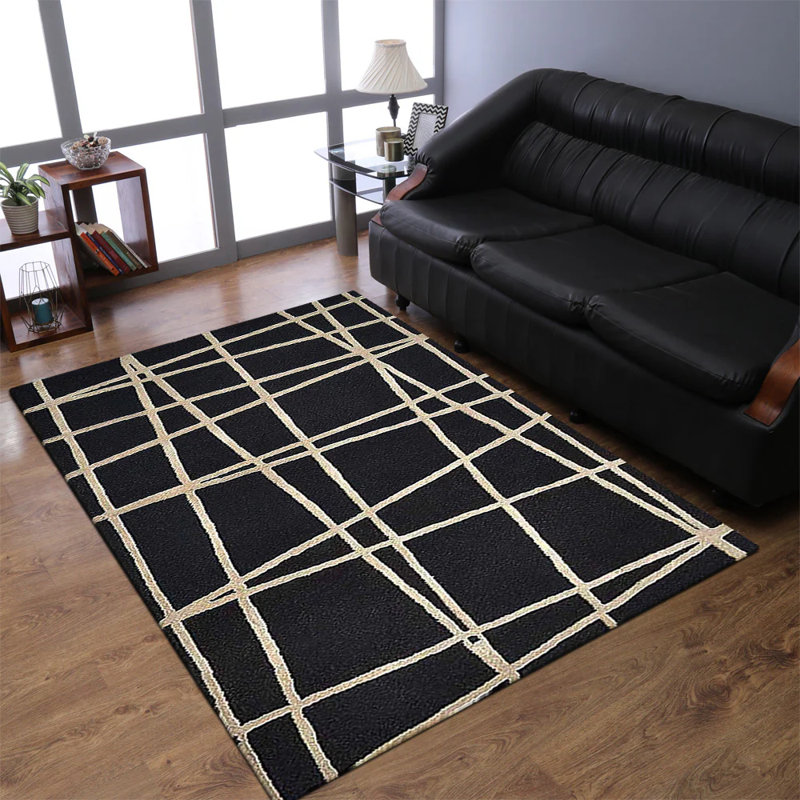 Hand Tufted Wool Eco-Friendly Area Rugs - 5' x 8', Rectangle, Black Color, Contemporary Modern Design, High Pile Thick Handmade Anti Skid Area Rugs for Living Room, Bed Room