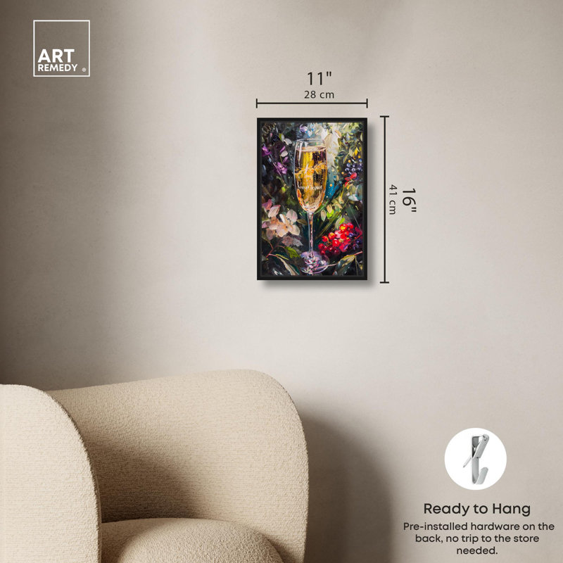 «Blossom Drink Canvas Drinks and Spirits», art mural par Art Remedy, Cadre noir, H 37 po x l 25 po