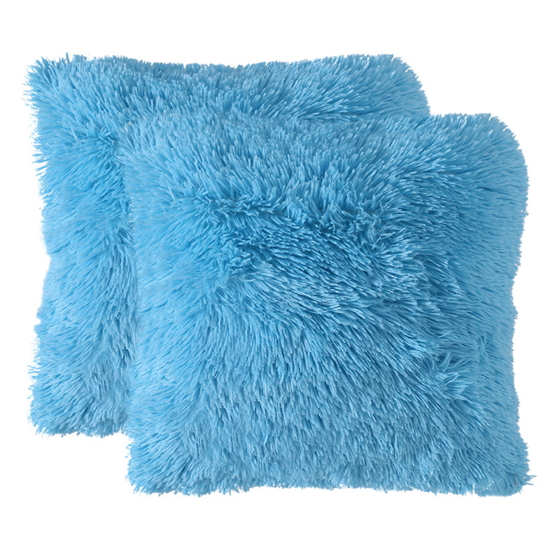 Faux Fur Pillow Cover, 18" x 18", Blue