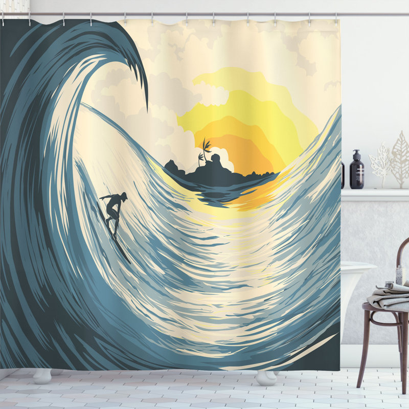 Ensemble de rideau de douche + crochets Ocean, H 84 po x l 69 po