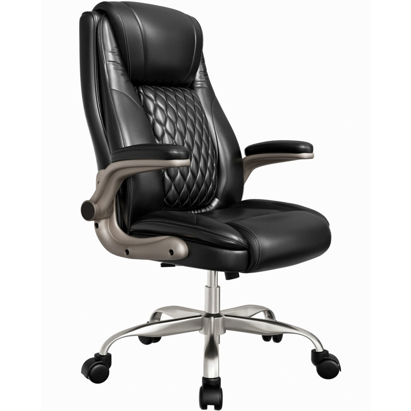 Fauteuil de direction ergonomique pivotant en faux cuir Cathlena, Noir, Nickel
